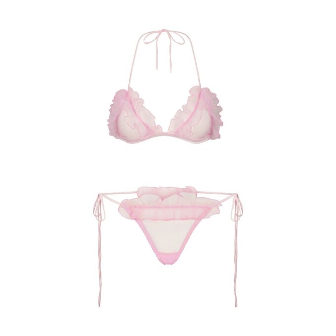 BRODERT TYLL-KNYTE-BRALETTE OG THONG-SETT