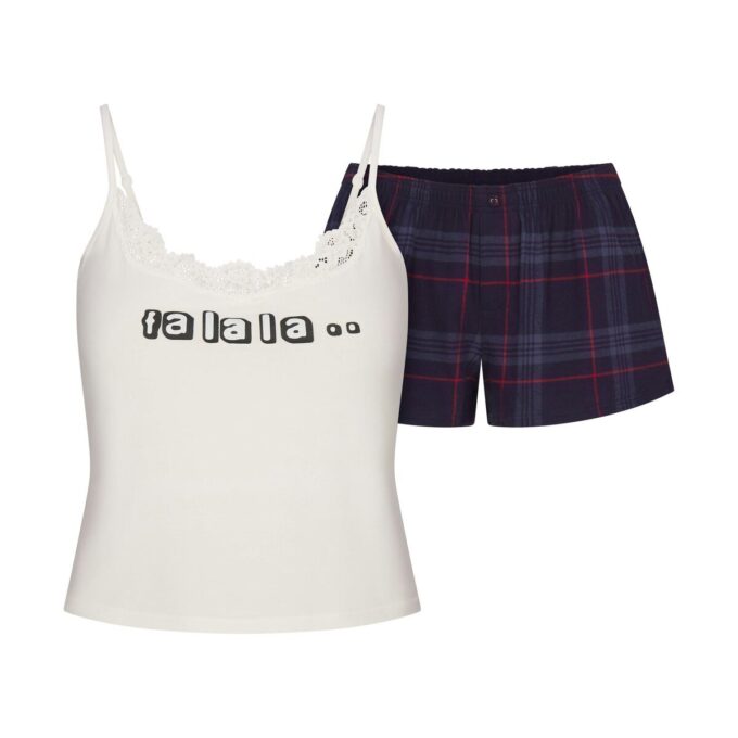 KAKTUS PLANTE FLEA MARKET X SKIMS SKIMS SLEEP BLONDE TANKE OG FLANELL SHORTS SETT