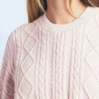KOSELIG LETT OVERSIZERET KABELSTRIKKET GENSER MED CREWNECK-HALS