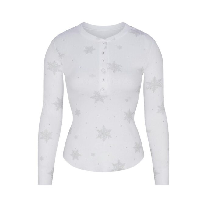 LOGO PLYSH POINTELLE RHINESTONE HENLEY-SETT