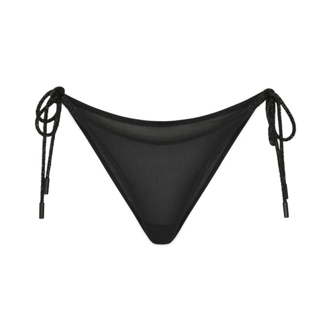 RHINESTONE STRIKKET HALTERTOPPE MED KNYTEBAND I SIDEN