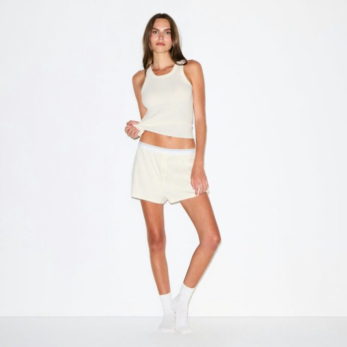 Sett med ribbet bomullsshorts og -truse