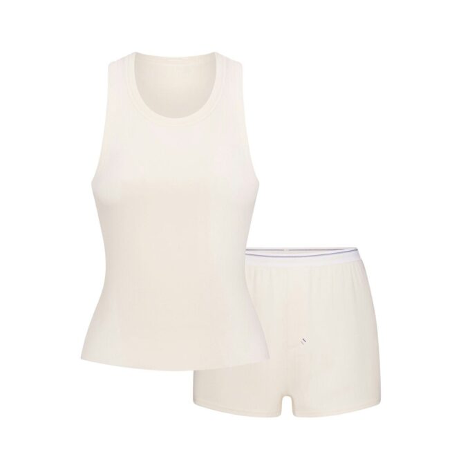 Sett med ribbet bomullsshorts og -truse