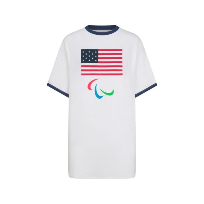 SKIMS FOR TEAM USA PARALYMPISK T-SKJORTE I BOMULL MED RIBBEDE PARALYMPISKE SPILL, MINIKJOLE