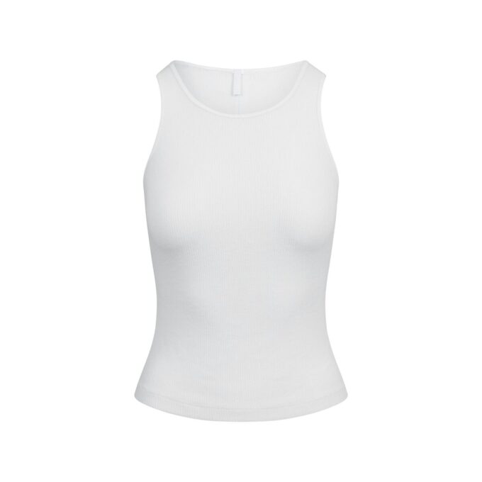 TRANSPARENT RIBBE-TANKE MED CREWNECK-HALS