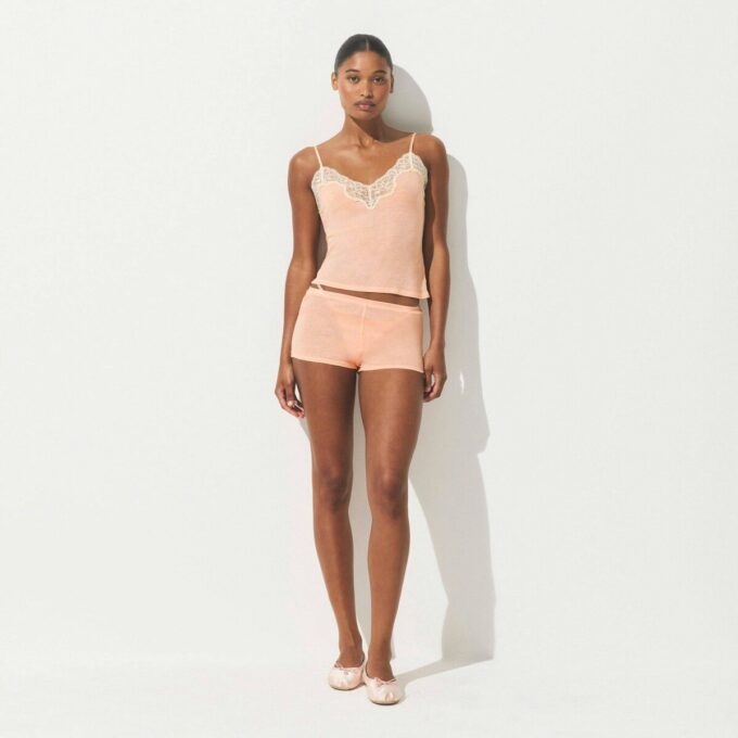 TRANSPARENT RIBBELT BLONDE-CAMI OG SHORTS-SETT