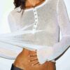 TRANSPARENT RIBBELT LANGERMET HENLEY-SKJORTE