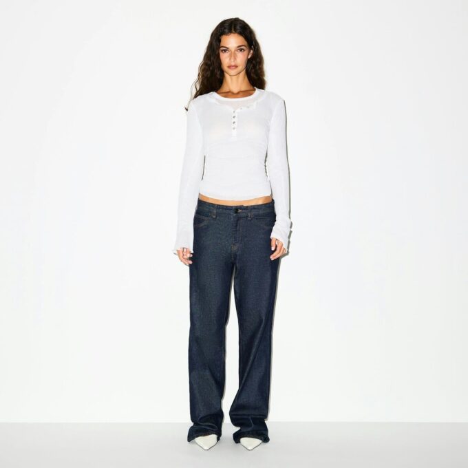 TRANSPARENT RIBBELT LANGERMET HENLEY-SKJORTE