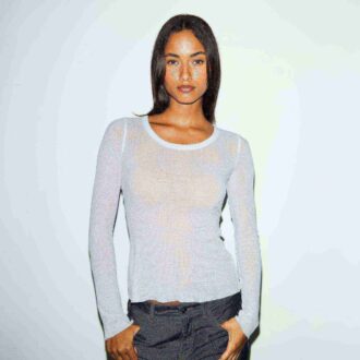 TRANSPARENT RIBBELT LANGERMET TOPP MED RUND HALS