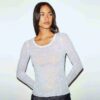 TRANSPARENT RIBBELT LANGERMET TOPP MED RUND HALS