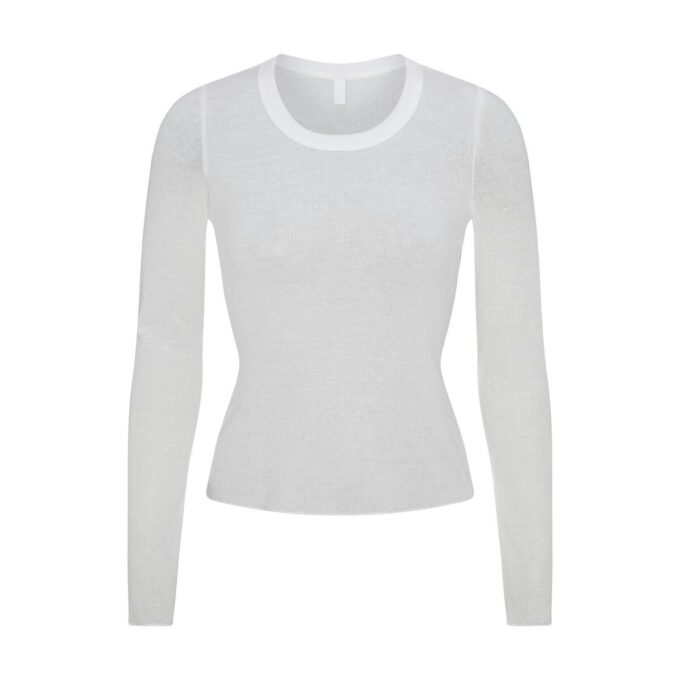 TRANSPARENT RIBBELT LANGERMET TOPP MED RUND HALS