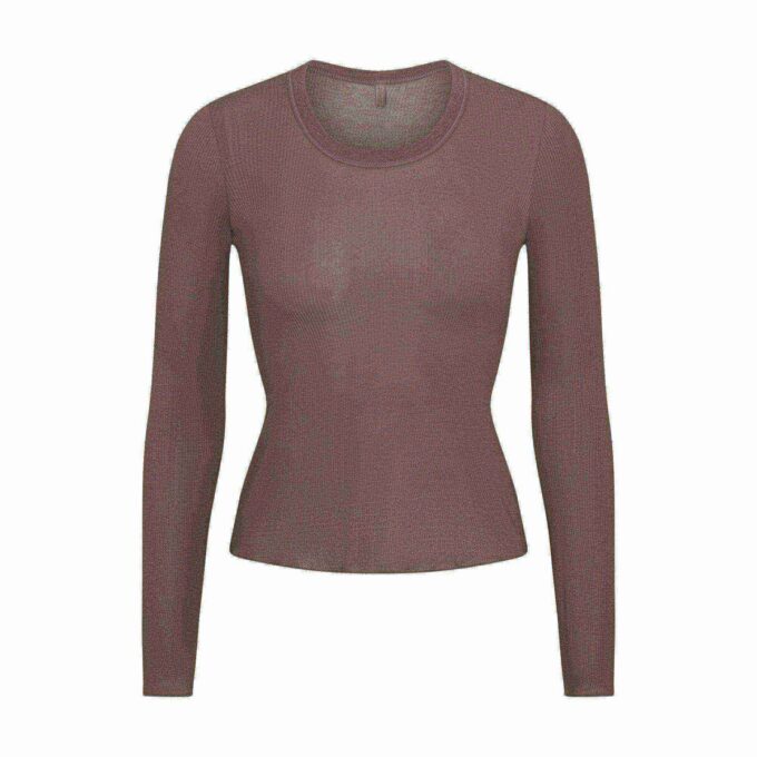 TRANSPARENT RIBBELT LANGERMET TOPP MED RUND HALS