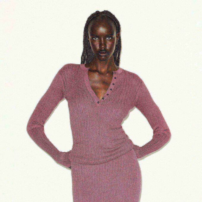 TRANSPARENT STRIKKET LANGERMET HENLEY